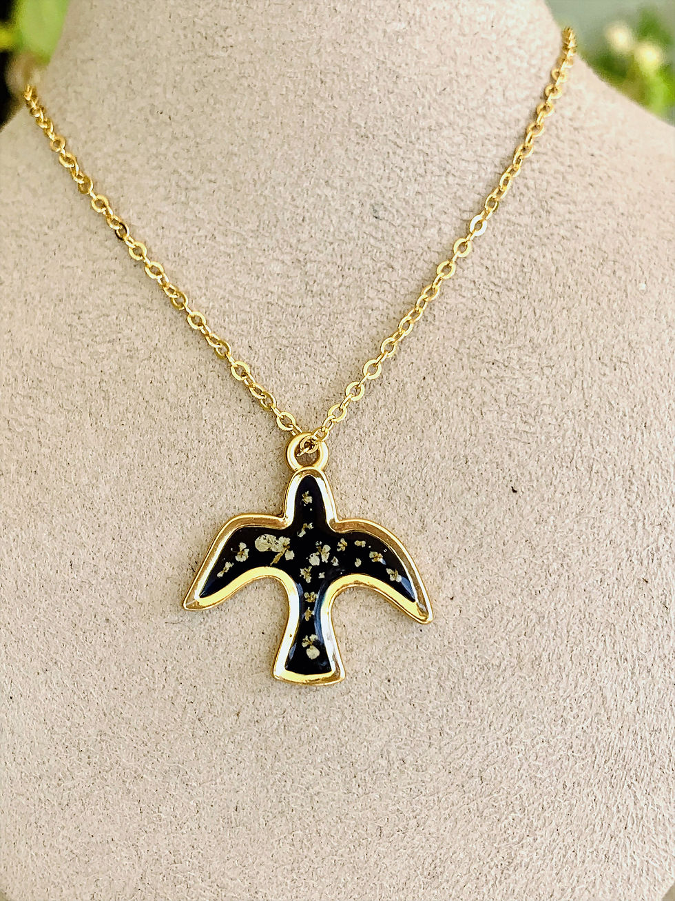 Thumbnail: Christian Jewelry, Gold plated mat 24 k dove pendant with real dried flowers from the Holy Land, front view