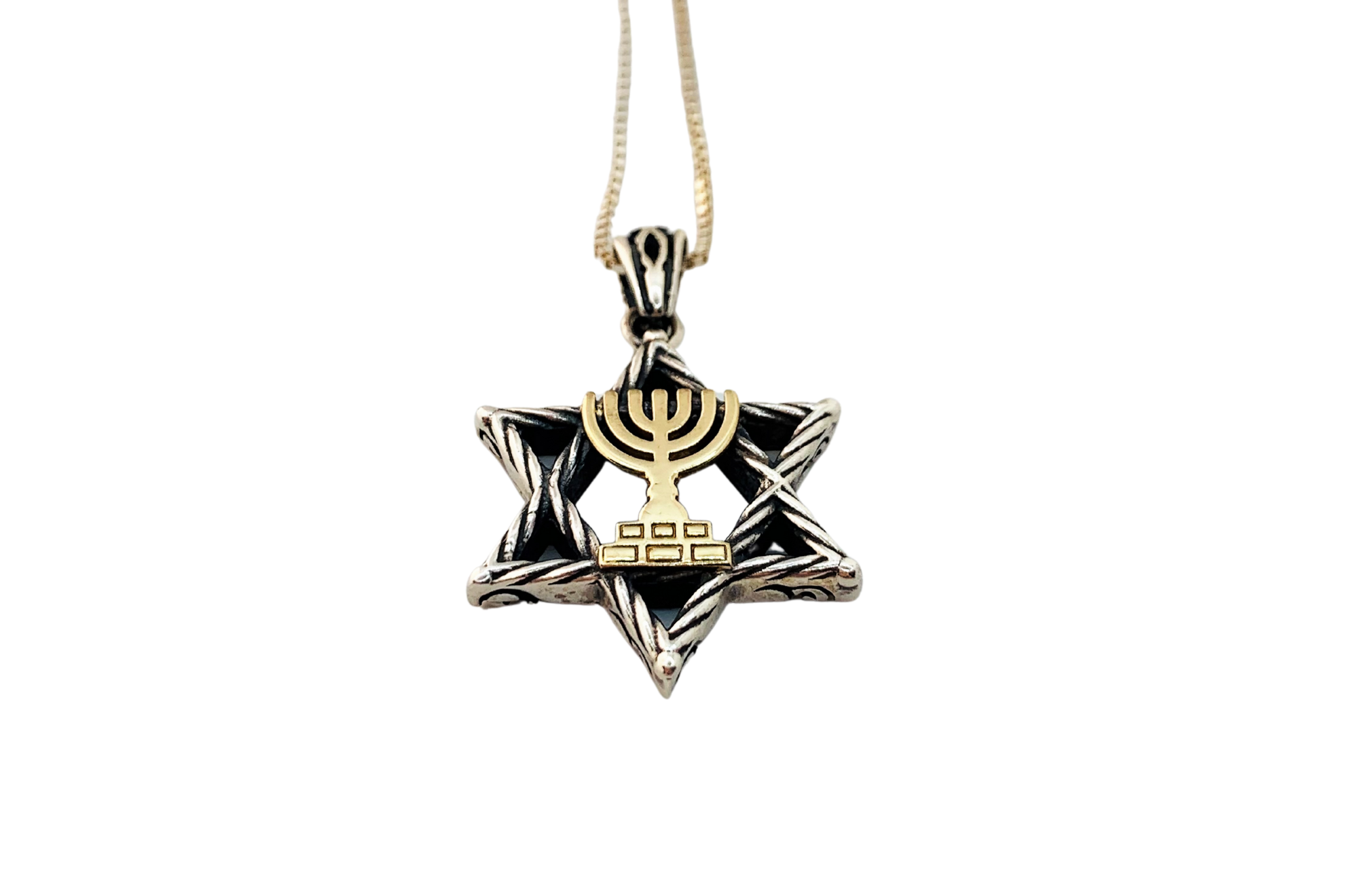 Star of David pendant, with Menorah, 925 sterling silver with 9K