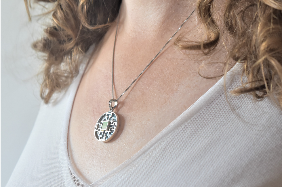 Thumbnail: Round Jerusalem Cross pendant with New testament Nano Bible sim , Roman glass on the neck
