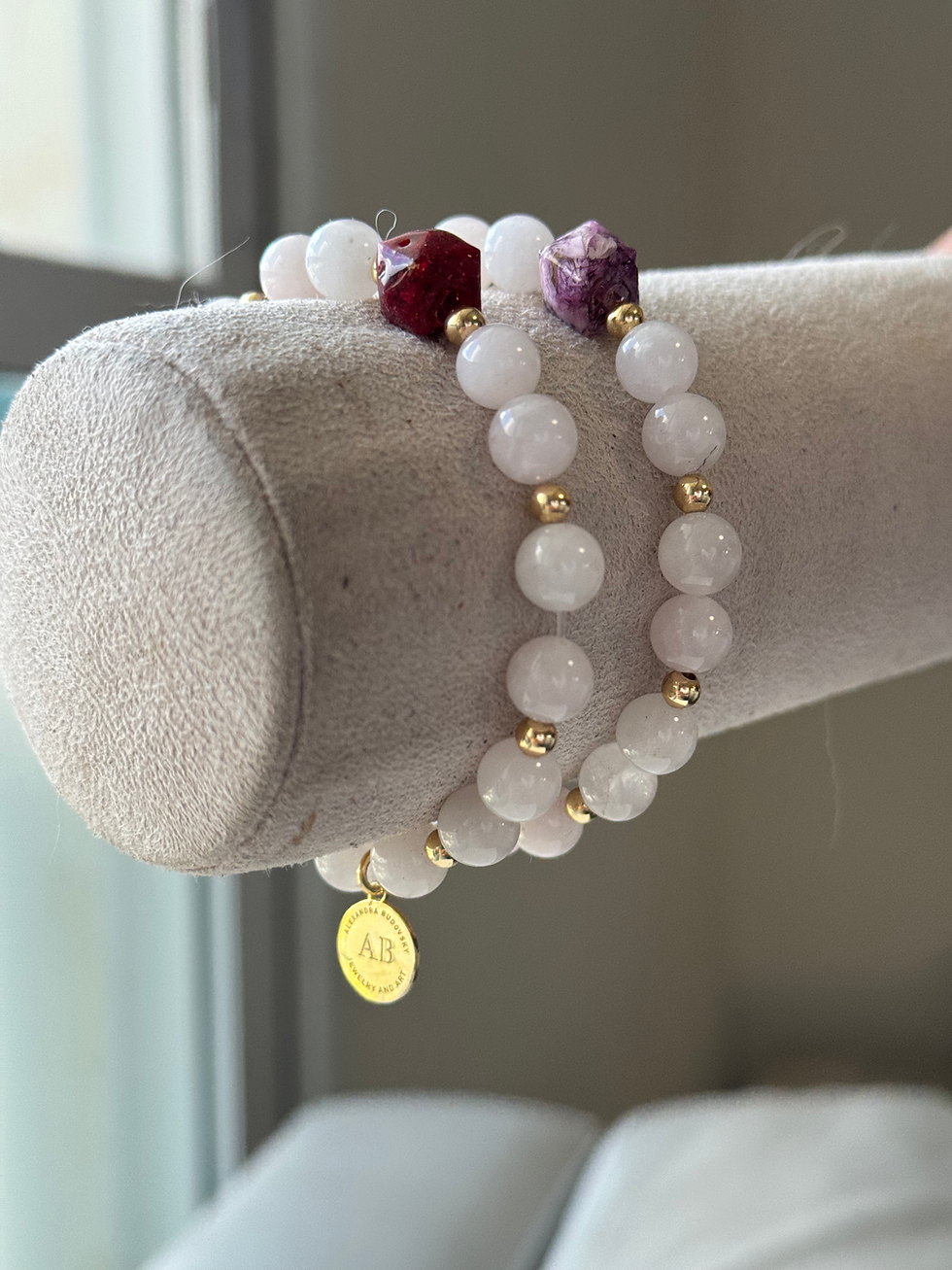 Thumbnail: Rose Quartz Bracelet Gold Plated-Medium or Large