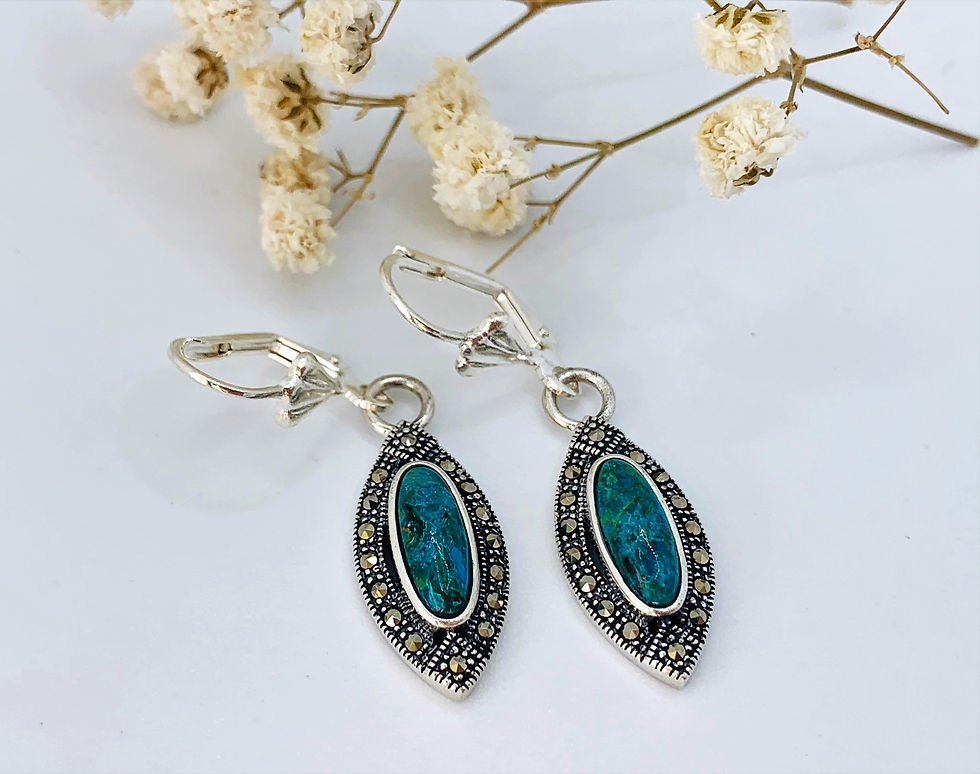 Thumbnail: Eilat Stone Earrings, 925 sterling silver with Eilat Stone
