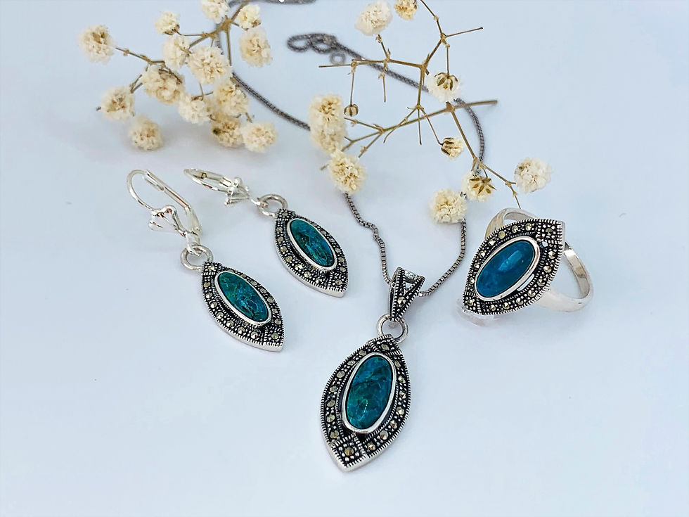 Thumbnail: Eilat Stone Earrings, 925 sterling silver with Eilat Stone