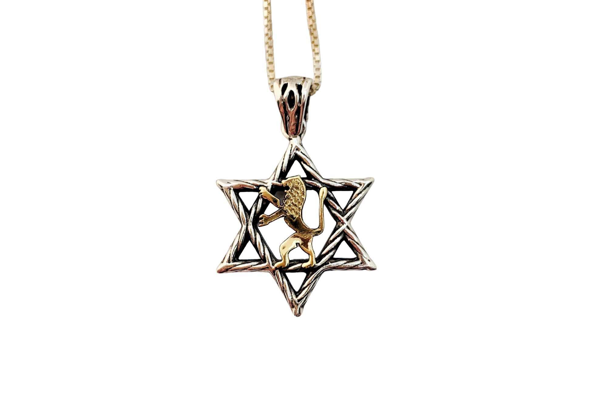 Star of David pendant, with a lion, 925 sterling silver with 9K gold
