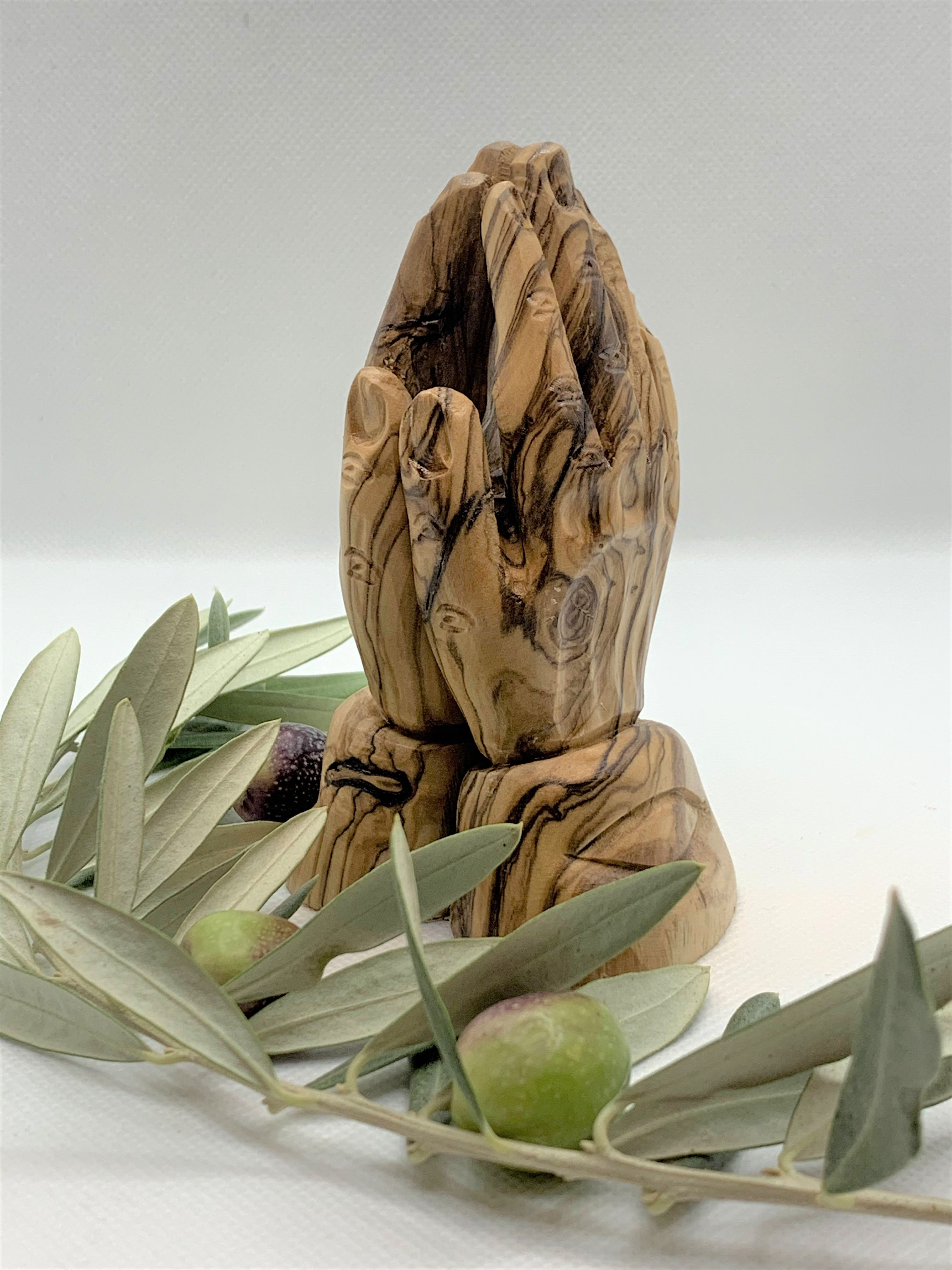 Olive wood small hands in prayer, Ornaments for Nativity set and christmas tree