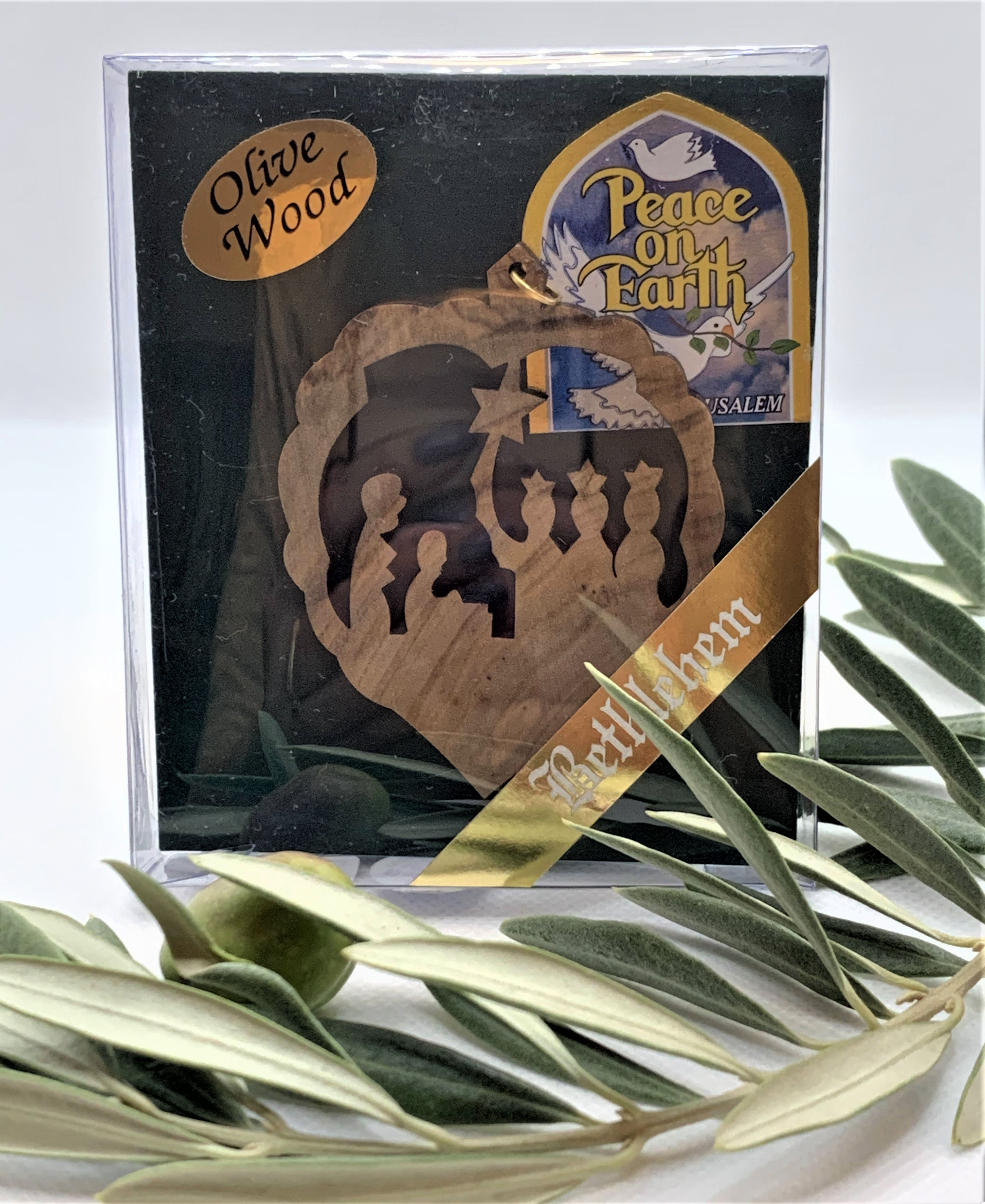 Olive wood 2 pieces to hang, Ornaments for Nativity set and christmas tree