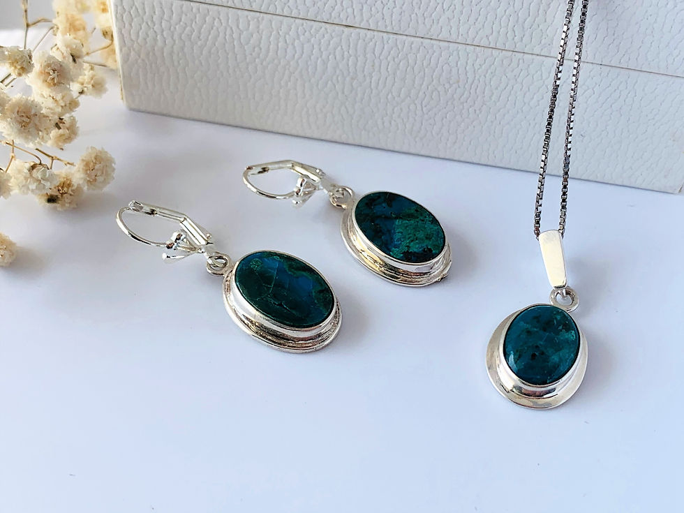 Thumbnail: Set of Eilat Stone Pendant and Earrings, 925 sterling silver