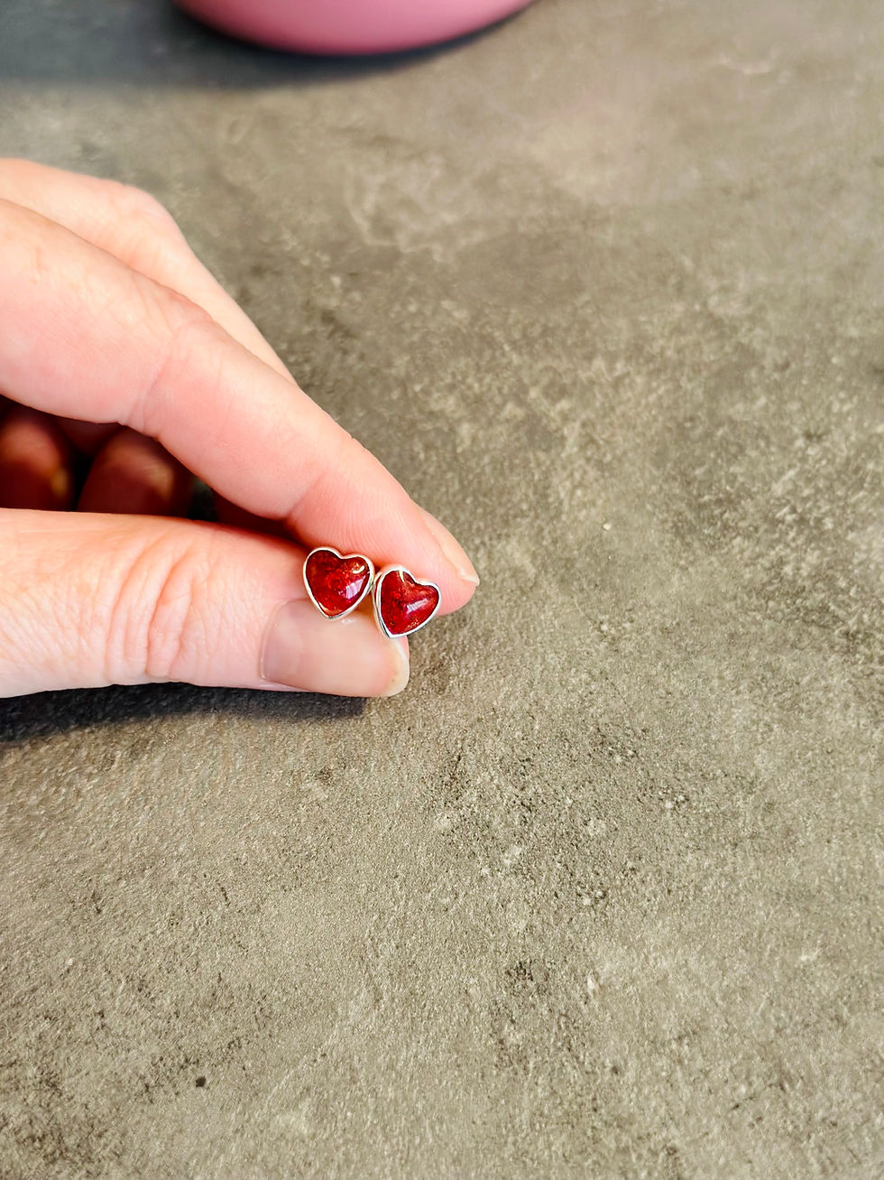 Thumbnail: Heart silver/gold plated stud handmade earrings with real and dried flowers
