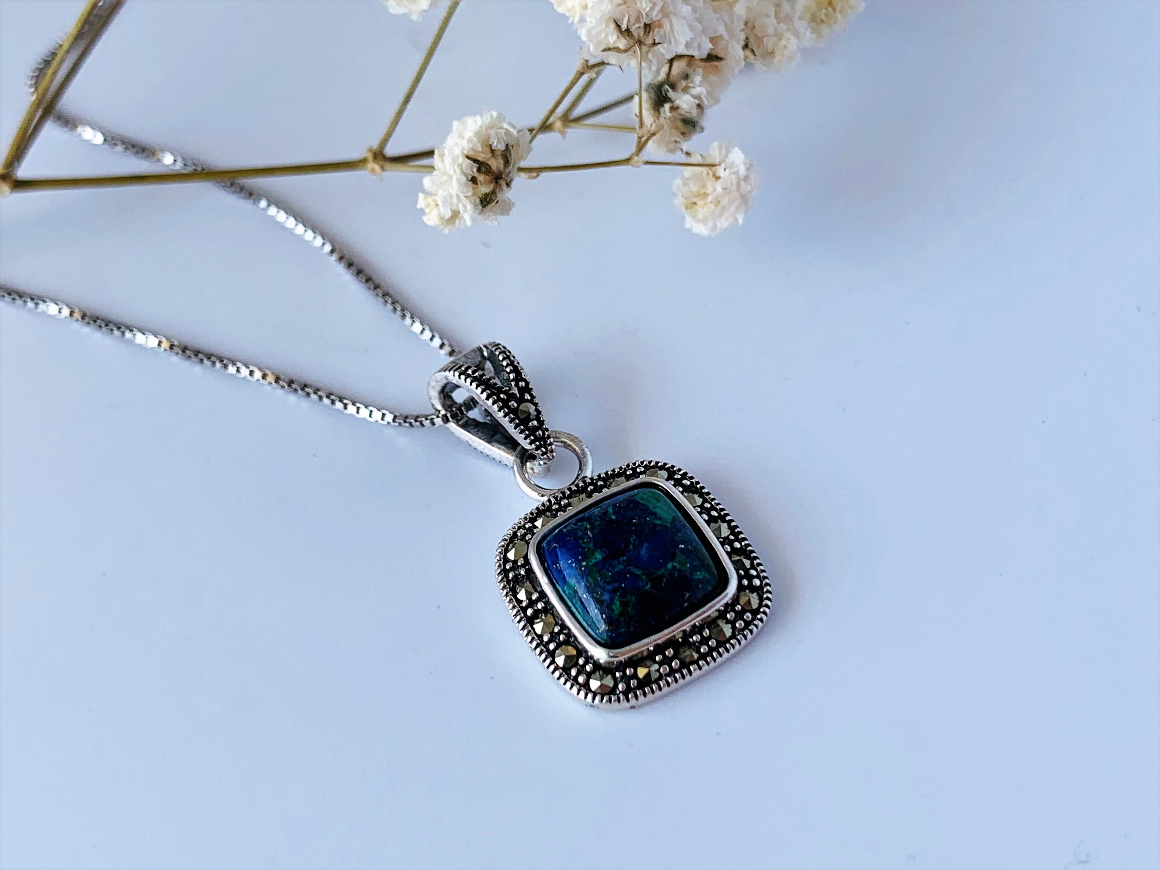 Eilat Stone Pendant, 925 sterling silver with Eilat Stone and a chain