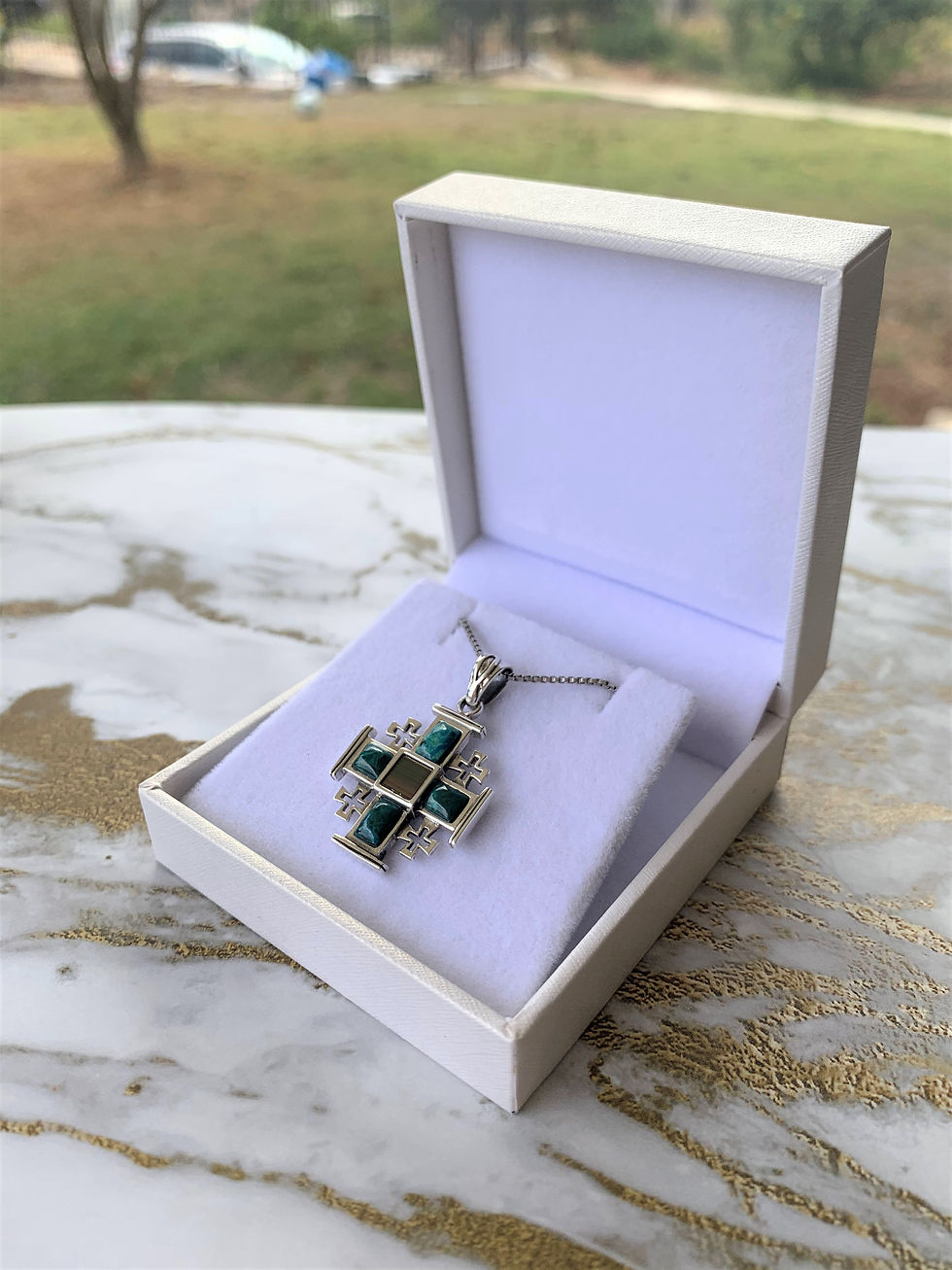 Thumbnail: Jerusalem Cross pendant with New testament Nano Bible Sim, Eilat stone in the jewelry box