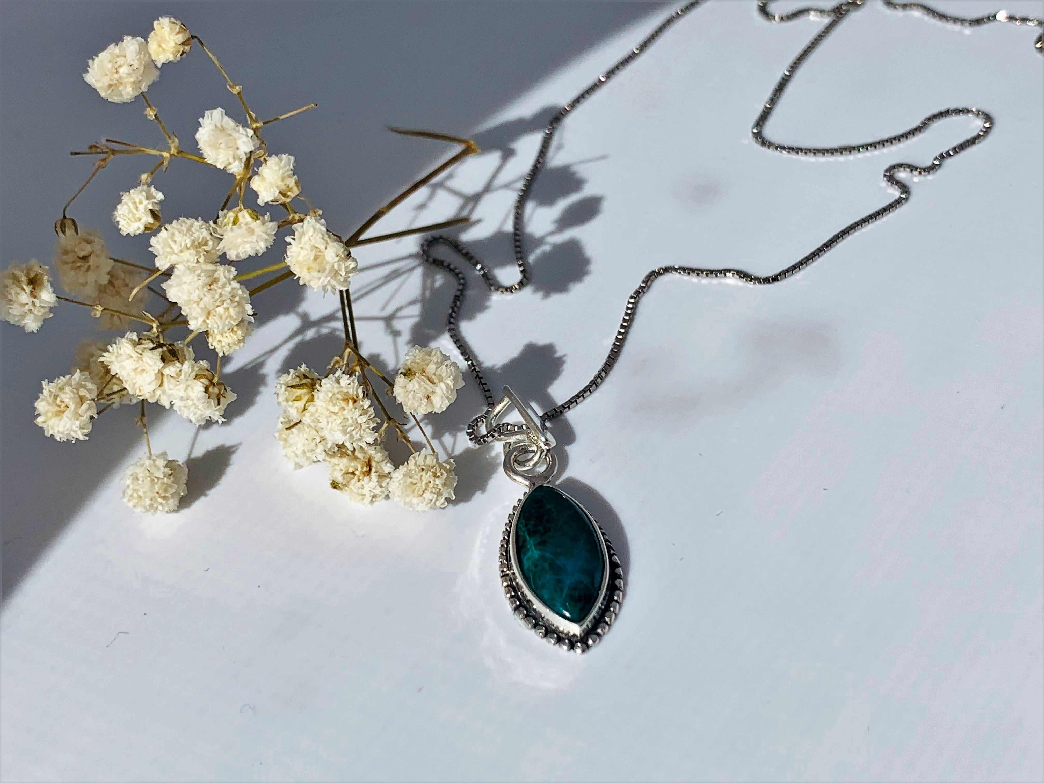 Eilat Stone Pendant, Oval, 925 sterling silver with Eilat Stone and a chain