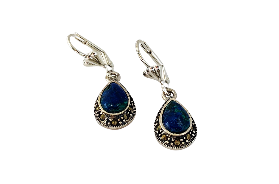 Thumbnail: Set of Eilat Stone Bracelet and Earrings, 925 sterling silver