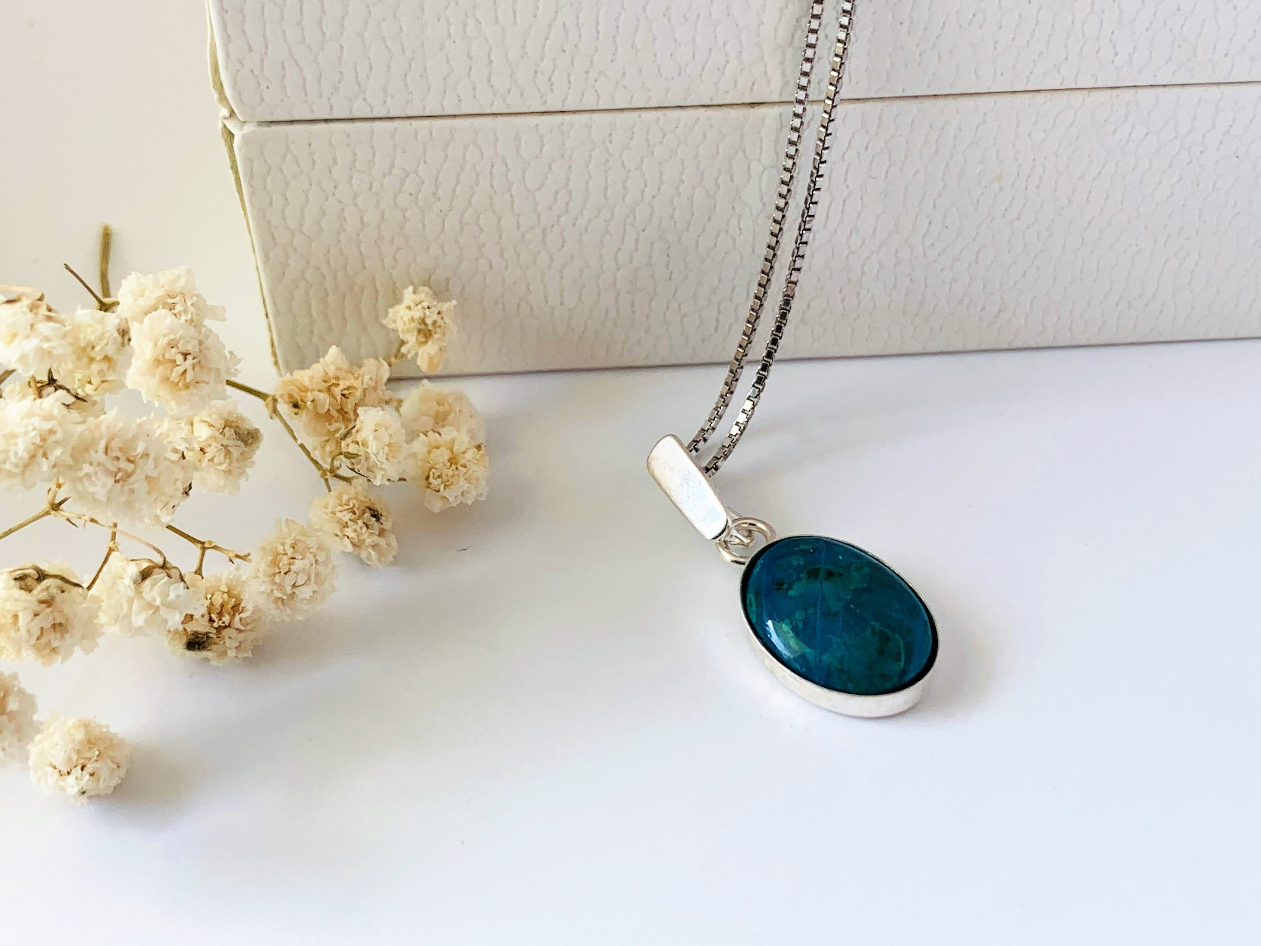 Eilat Stone Pendant, 925 sterling silver with Eilat Stone and a chain