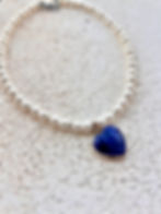 Thumbnail: Freshwater Pearl Necklace, Blue Heart Pendant, Cornflower