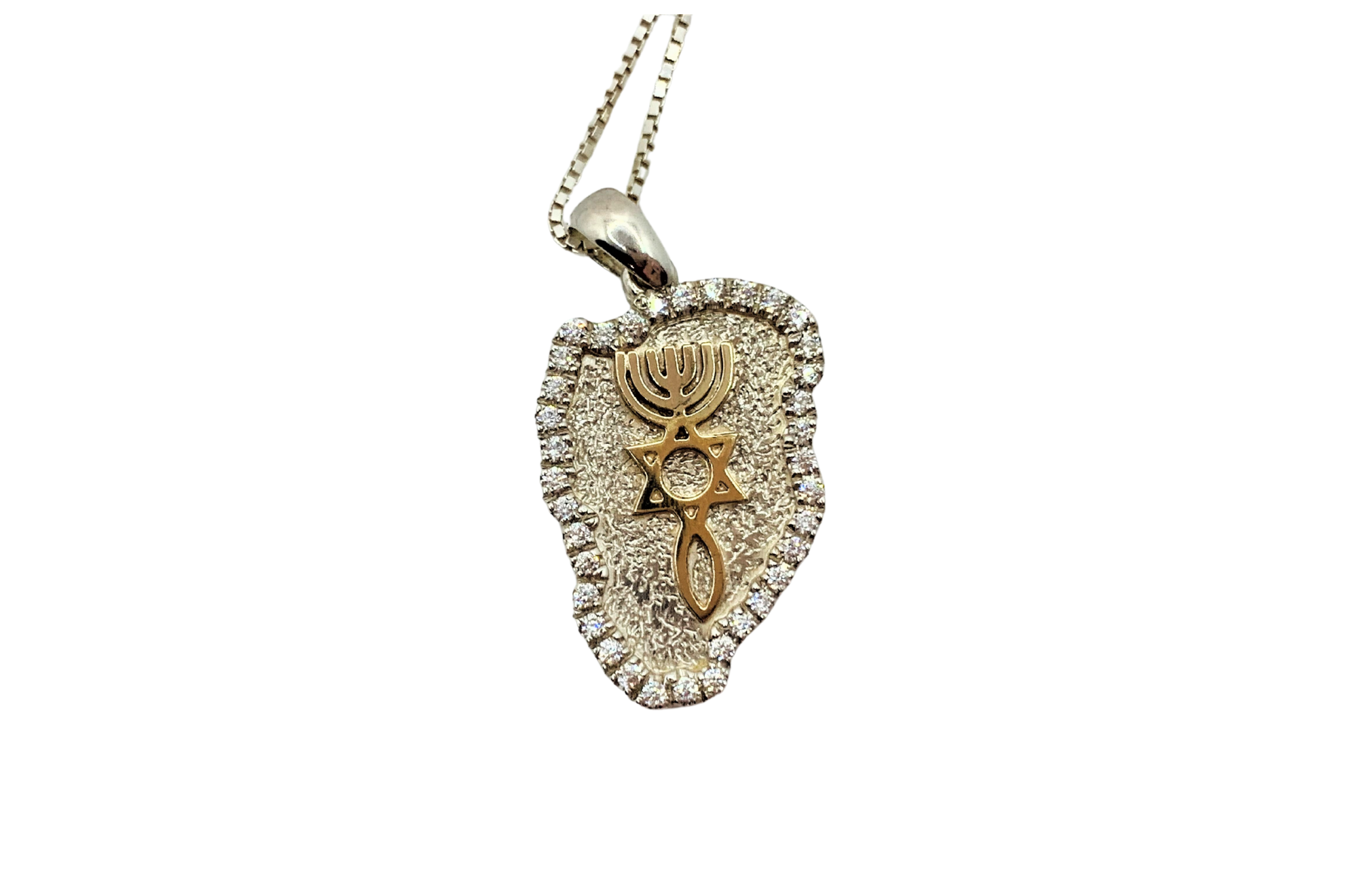 Messianic Symbol, Grafted In Pendant, 925 sterling silver with 9K gold on stone