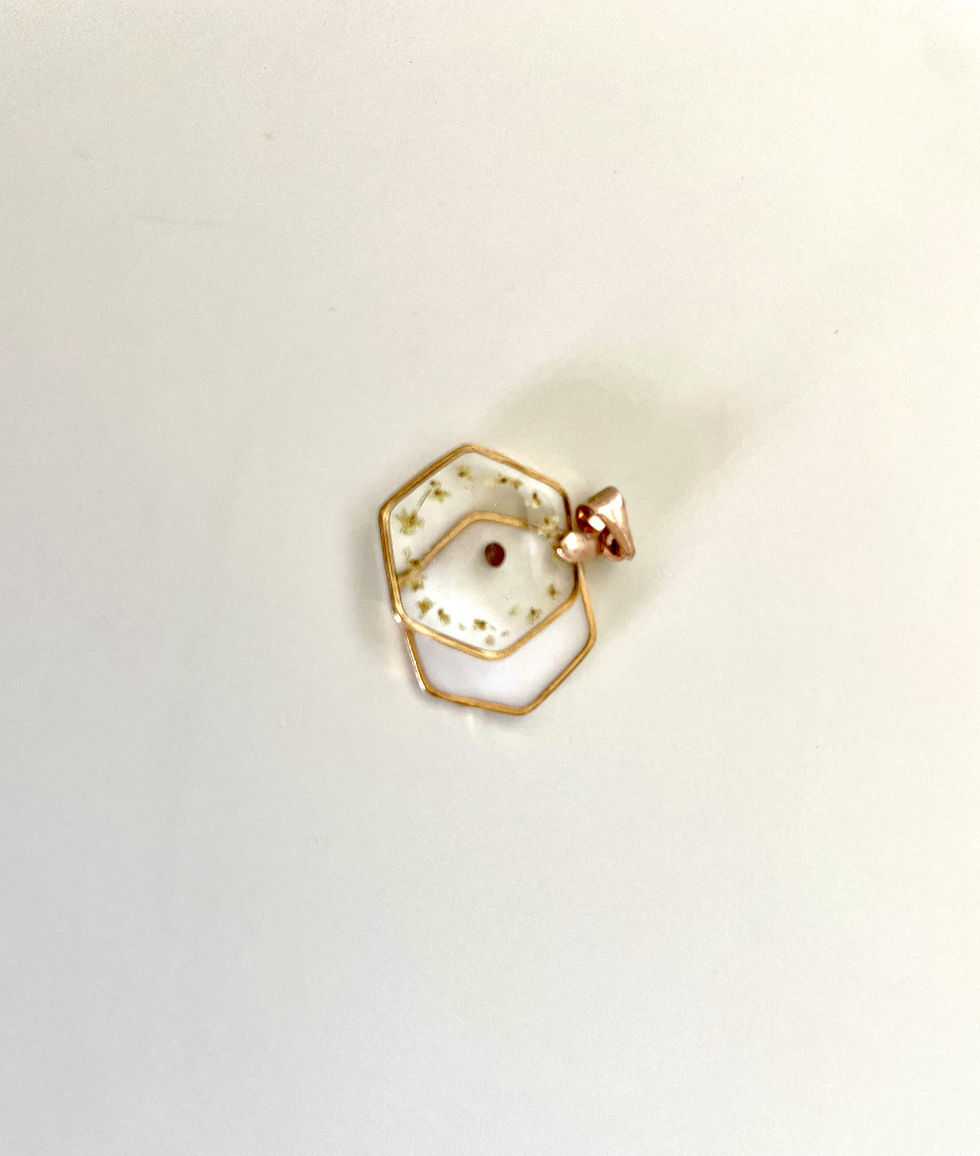 Thumbnail: Patricia-Octagonal pendant (double) with mustard seed, with dried flowers front view