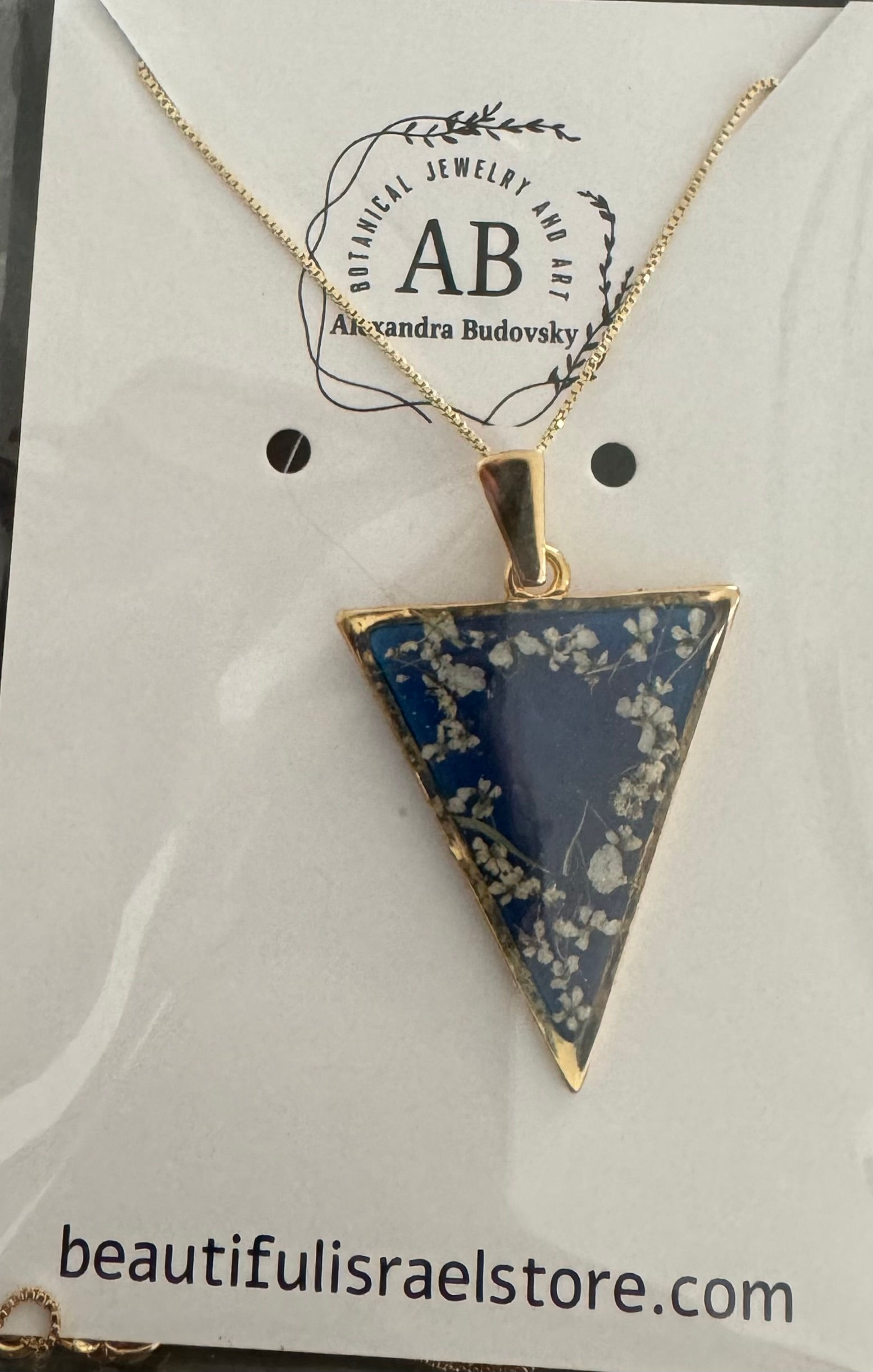 Gold-Filled handmade triangle pendant with dried flowers