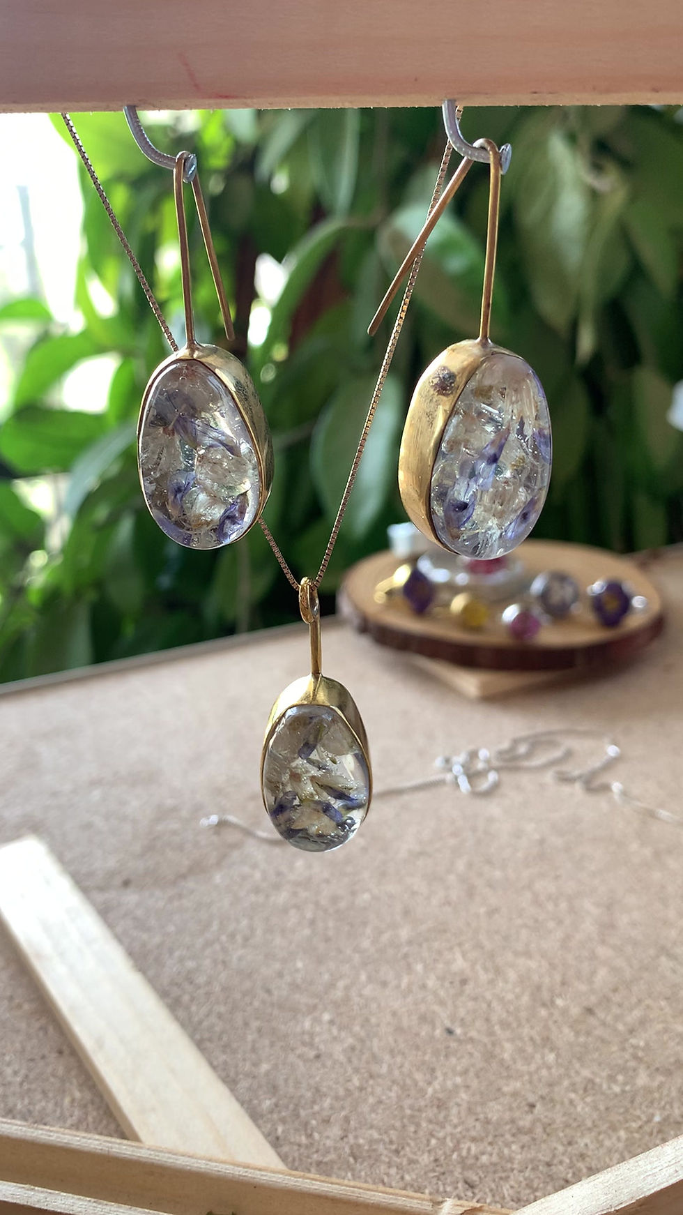 Thumbnail: Set of 14K Gold Plated Silver Drop dangle handmade earrings and drop pendant