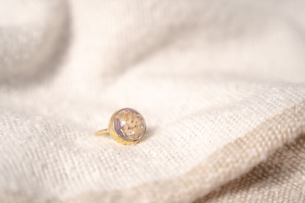 Thumbnail: Gold Plated Silver sterling 925 ring with real dried flowers, Round, Big