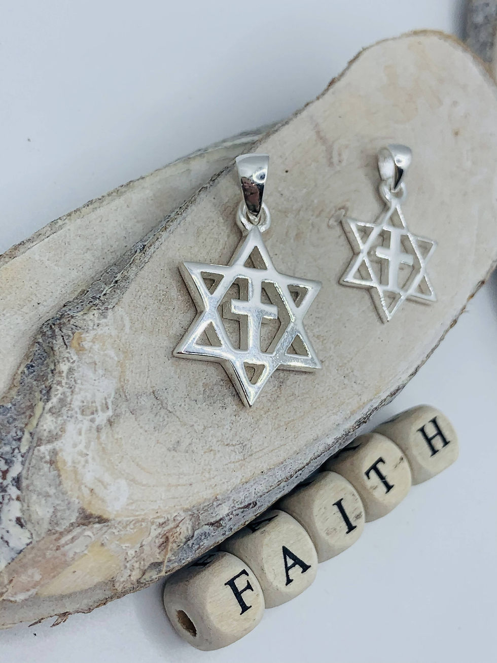 Thumbnail: Silver Pendant set, Star of David with a Cross, 925 sterling silver