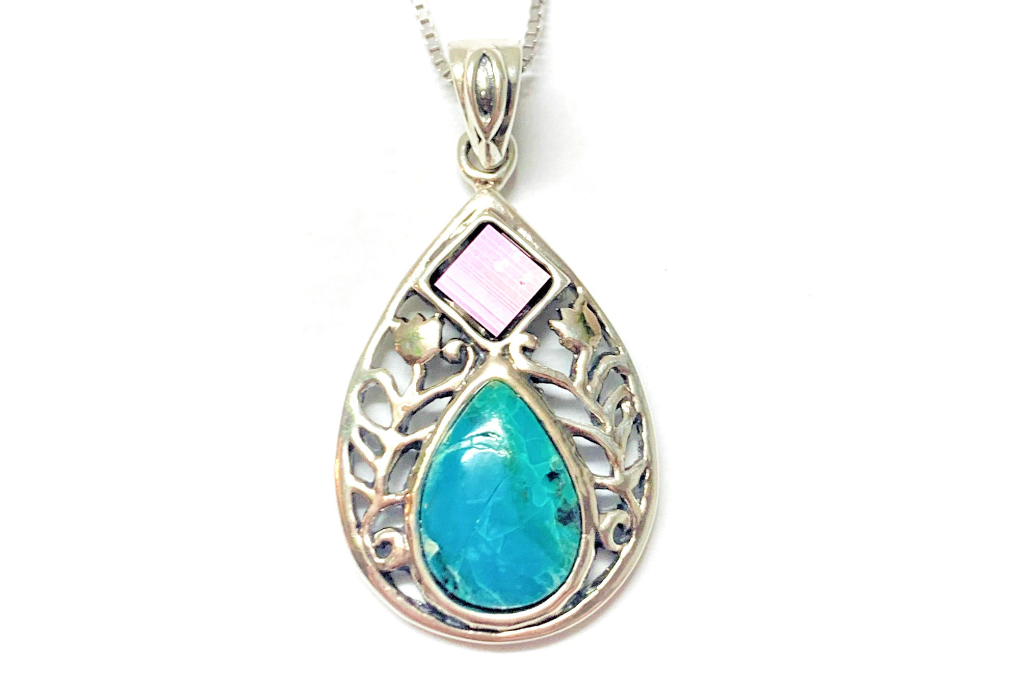 Silver Drop pendant withEilat stone and New Testament Nano Bible  Sim