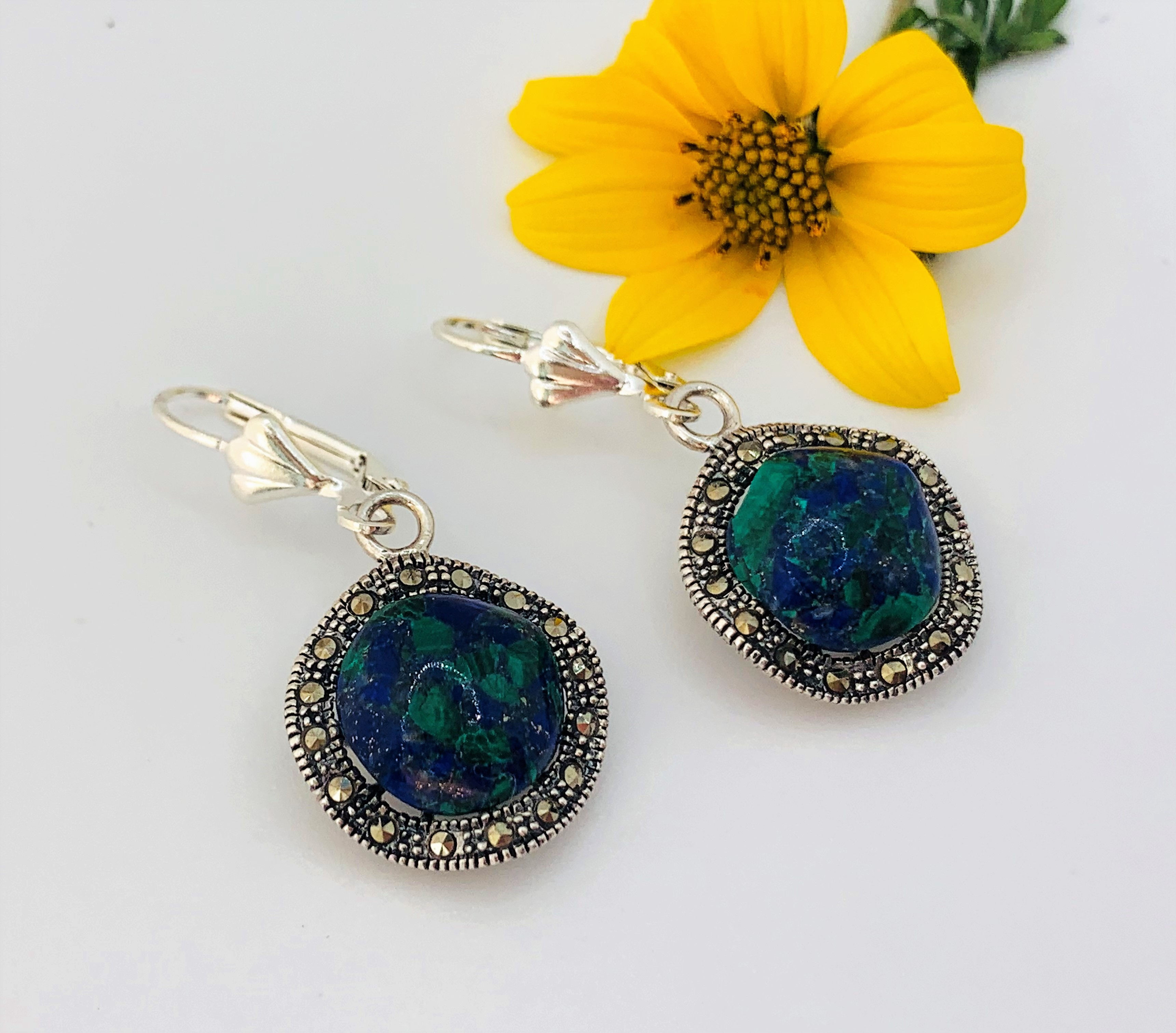 Eilat Stone Earrings, 925 sterling silver with Eilat Stone