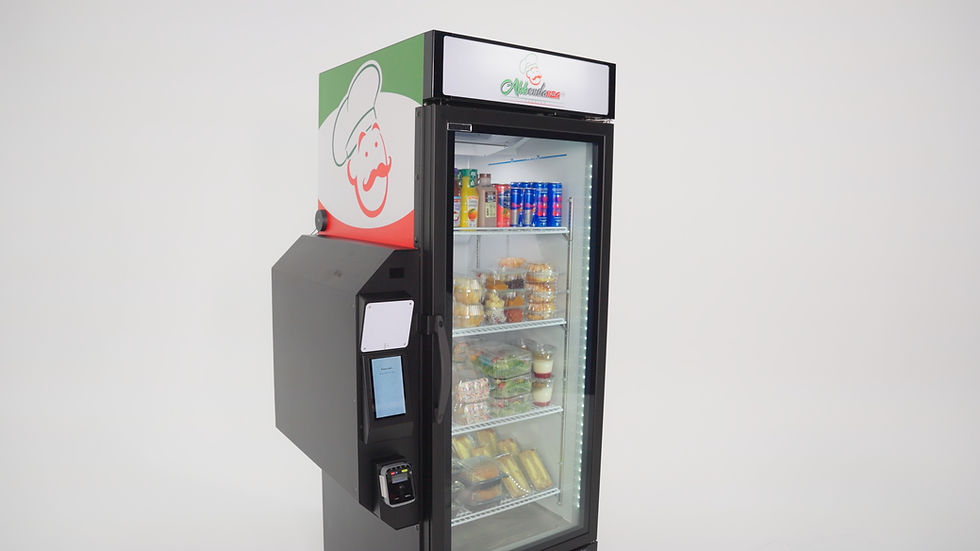 Close-up view of a vending machine card reader and contactless payment symbol