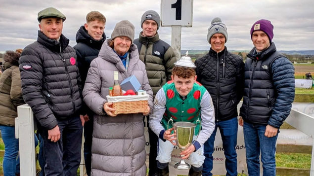 After winning on Gustavo Goodway - jockey Jason Hart (right) gave Felix his hat (Yorkshire Area P2P)