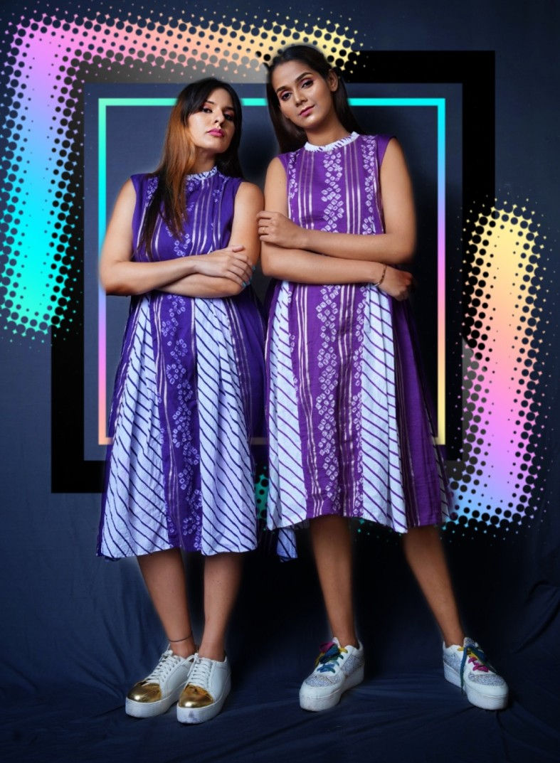 Violet Leheriya Panel Kurti