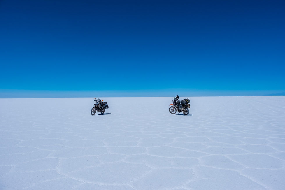 Bikes on the Northern Salt Flats with nothing around - AvVida.co.uk
