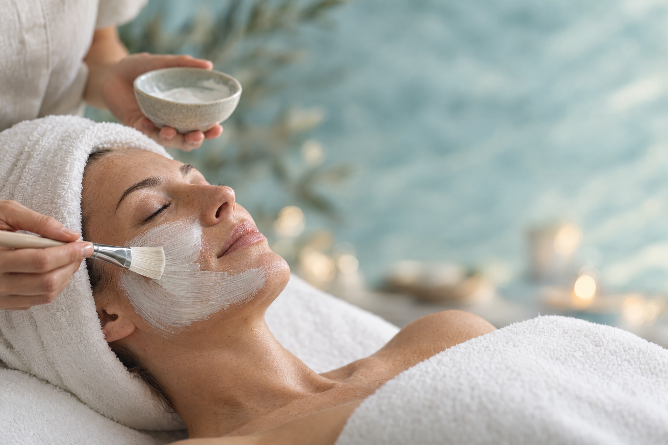 Editorial close-up of relaxing facial care