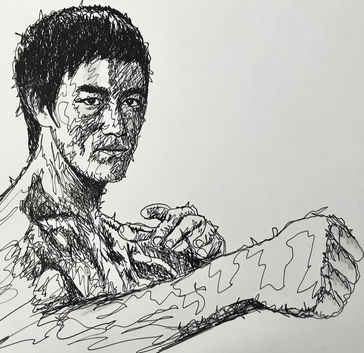 Tekening Bruce Lee fineliner