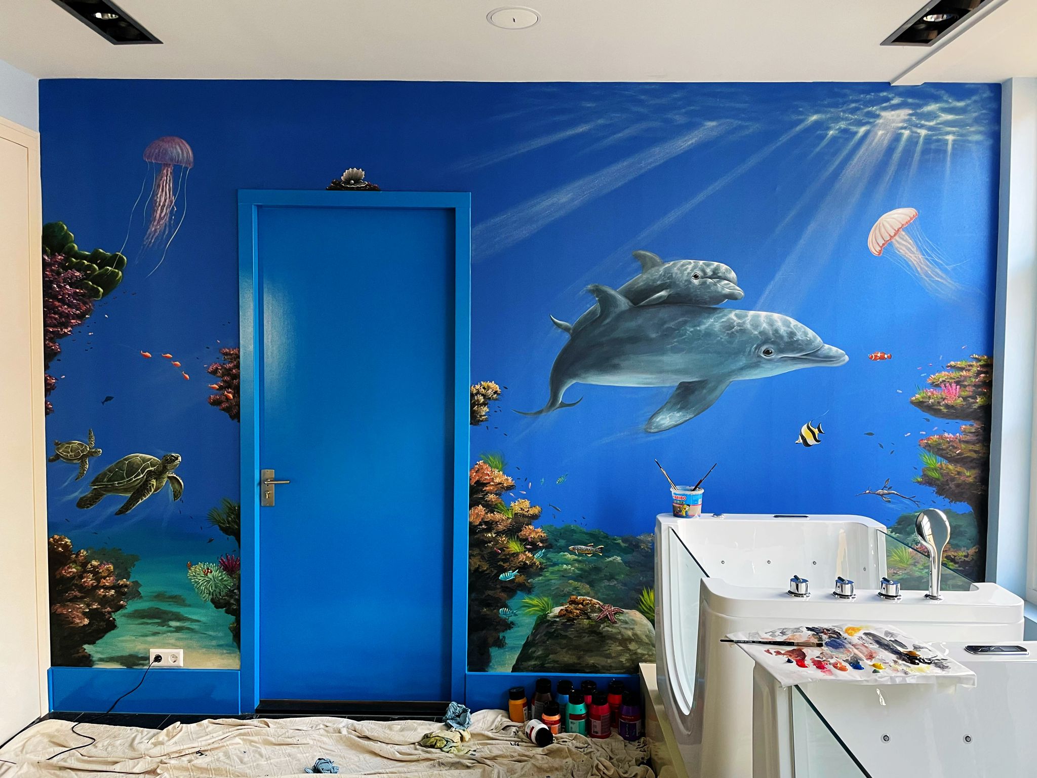 Muurschildering: Kwallen en schildpadden