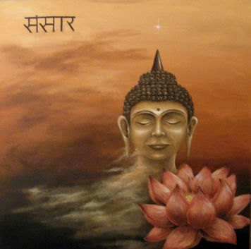Fantasie schilderij van Boeddha Samsara met een lotus bloem