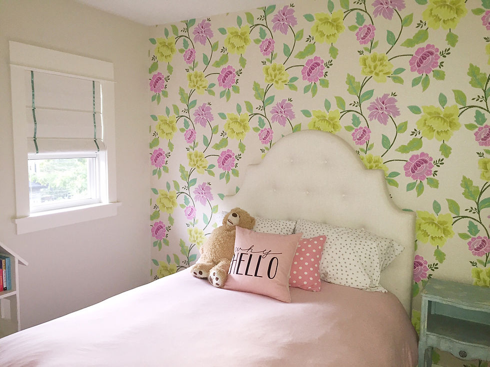 Custom headboard and roman shades