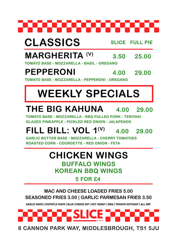 This Week's Pizza Menu at Slice
