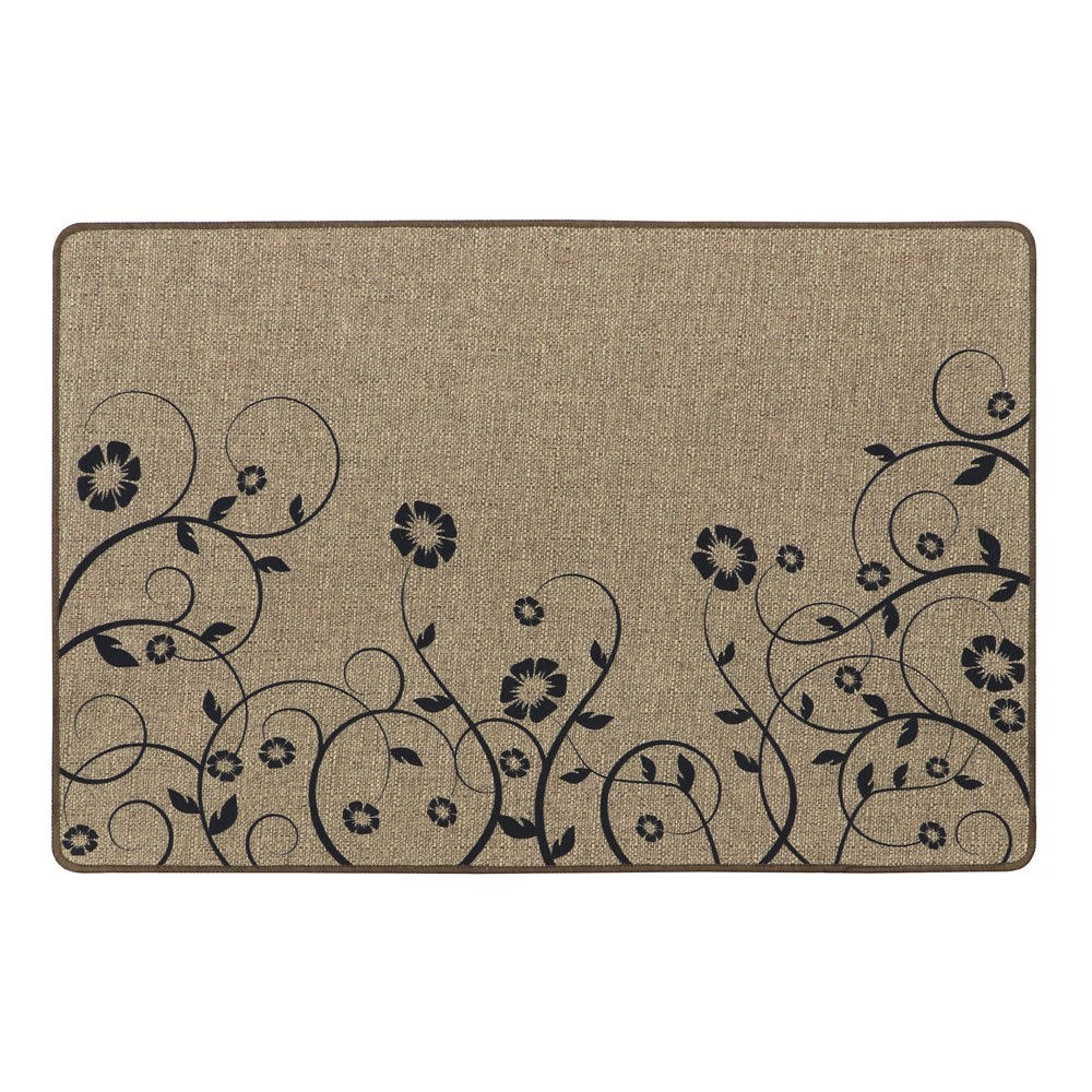 Elegance Stylish Trailing Flower Beige Indoor Machine Washable Door Mat