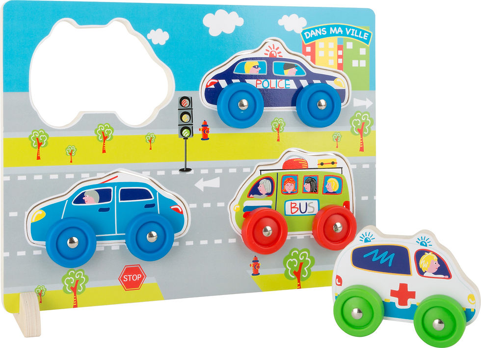 Thumbnail: Painted Wood with Playable Wheels as Puzzle Pieces, with Ambulancer, Police car