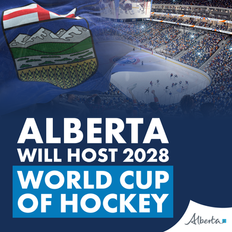 Premier Smith and partners will announce $15 million in provincial government funding for the World Cup of Hockey 2028 in Alberta. 