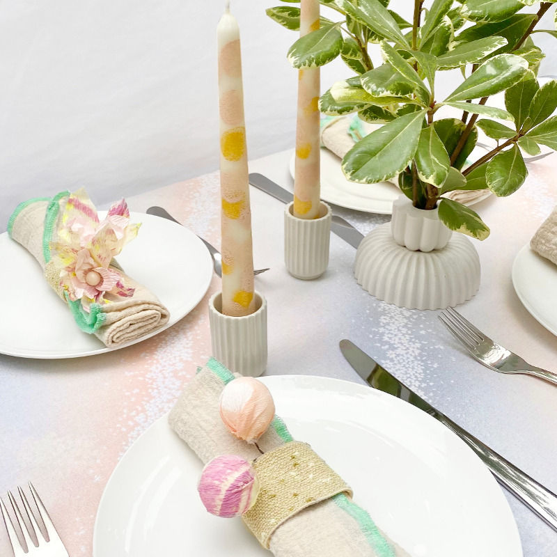 Thumbnail: Table setting with hand painted candles from FAY&MAMIE's LYS do-it-yourself kit