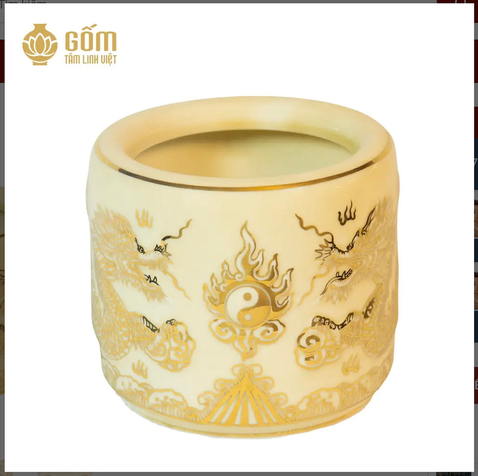 Bát Hương Men Ngọc Trai Rồng Đắp Nổi Vẽ Vàng 24K