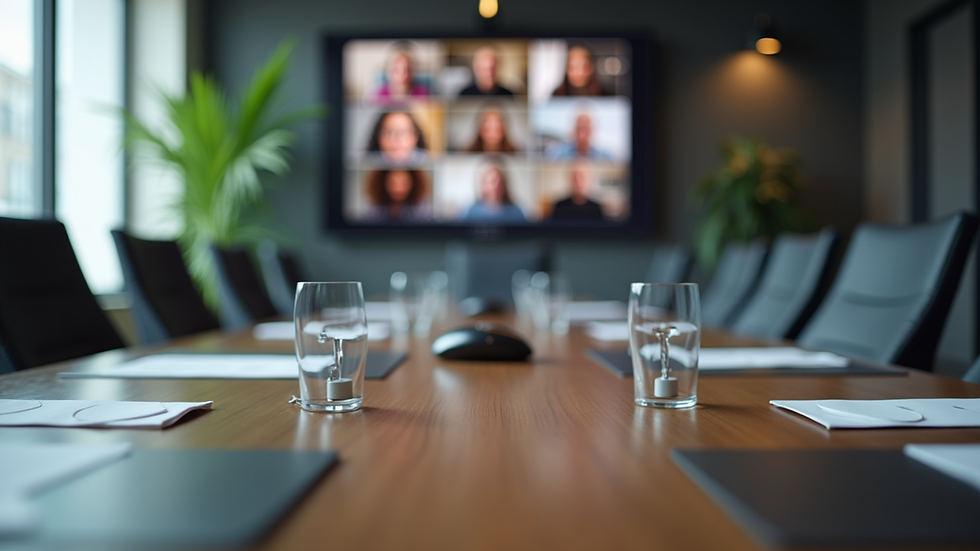 Close-up view of a conference room with digital collaboration tools