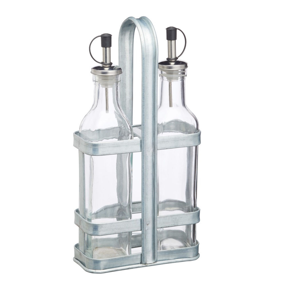 Glass Oil and Vinegar Dual Chamber Cruet with Cork Stoppers