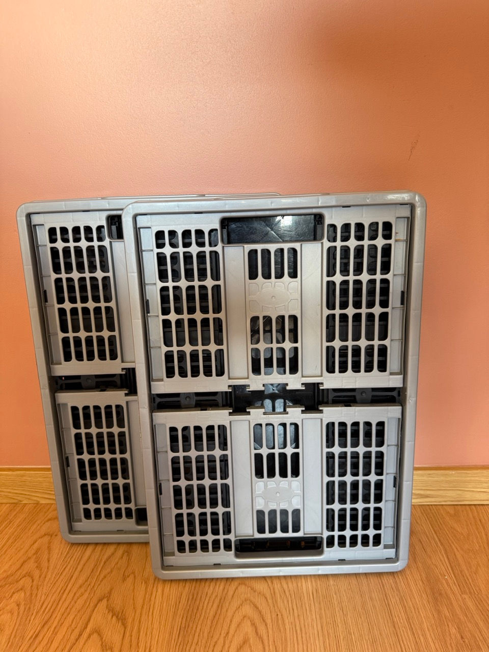 Thumbnail: Pair of Folding Plastic Storage Crates 45L / 30 Kg (Made in Luxembourg)