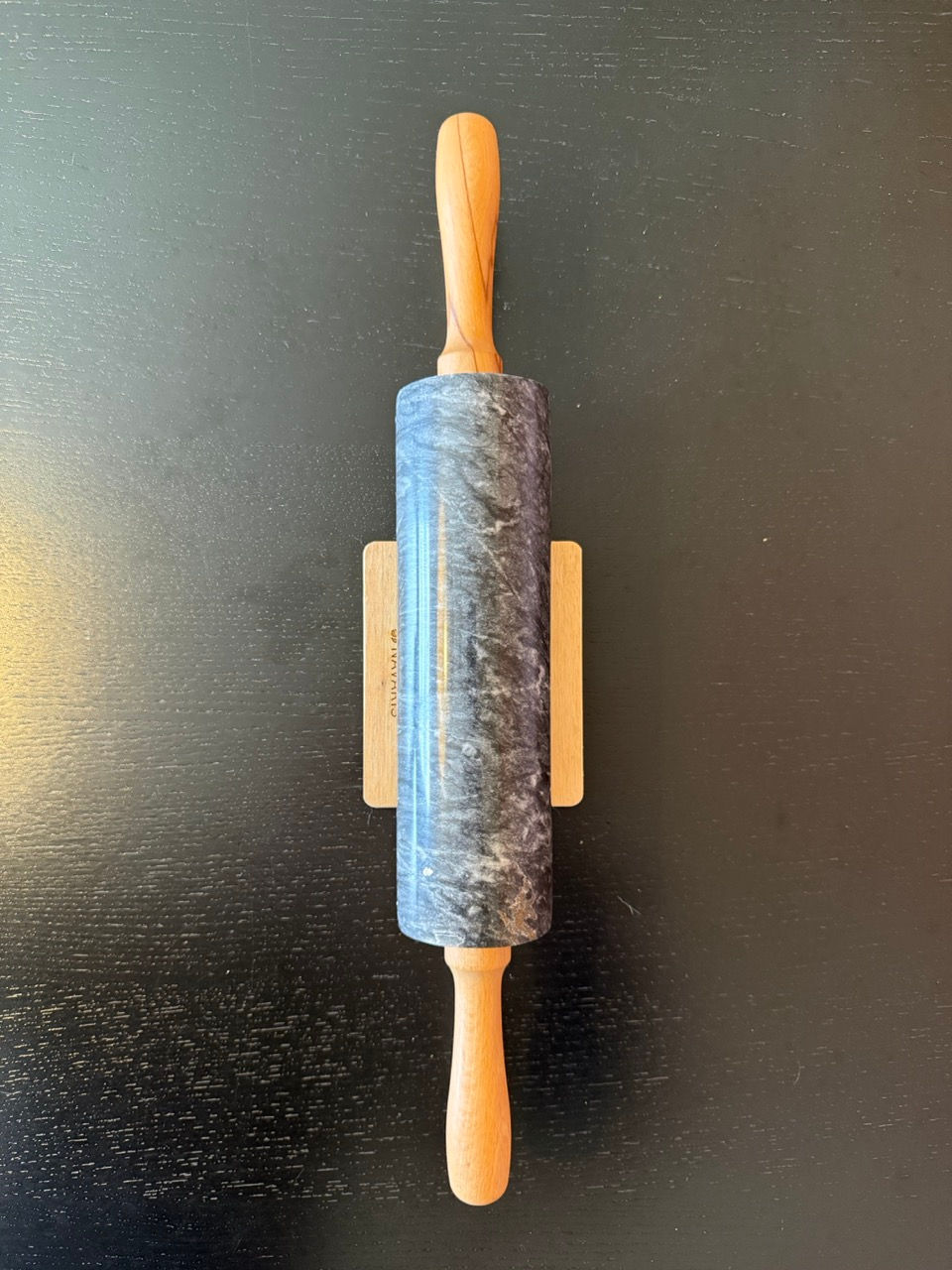 Thumbnail: Navaris Marble Rolling Pin with Wooden Cradle Phone Stand