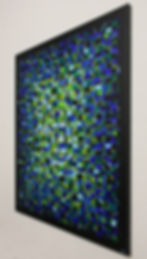 Miniature : Peinture abstraite contemporaine verte et bleue vue de droite.