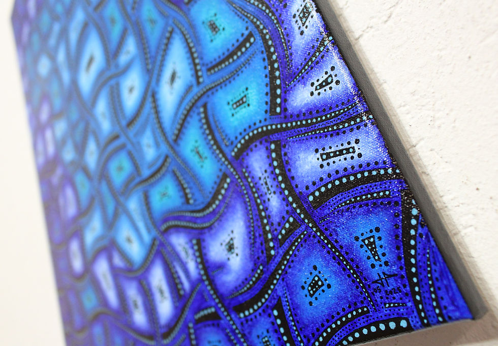 Miniatura: Art contemporain, peinture abstraite bleue vue sur la signature.