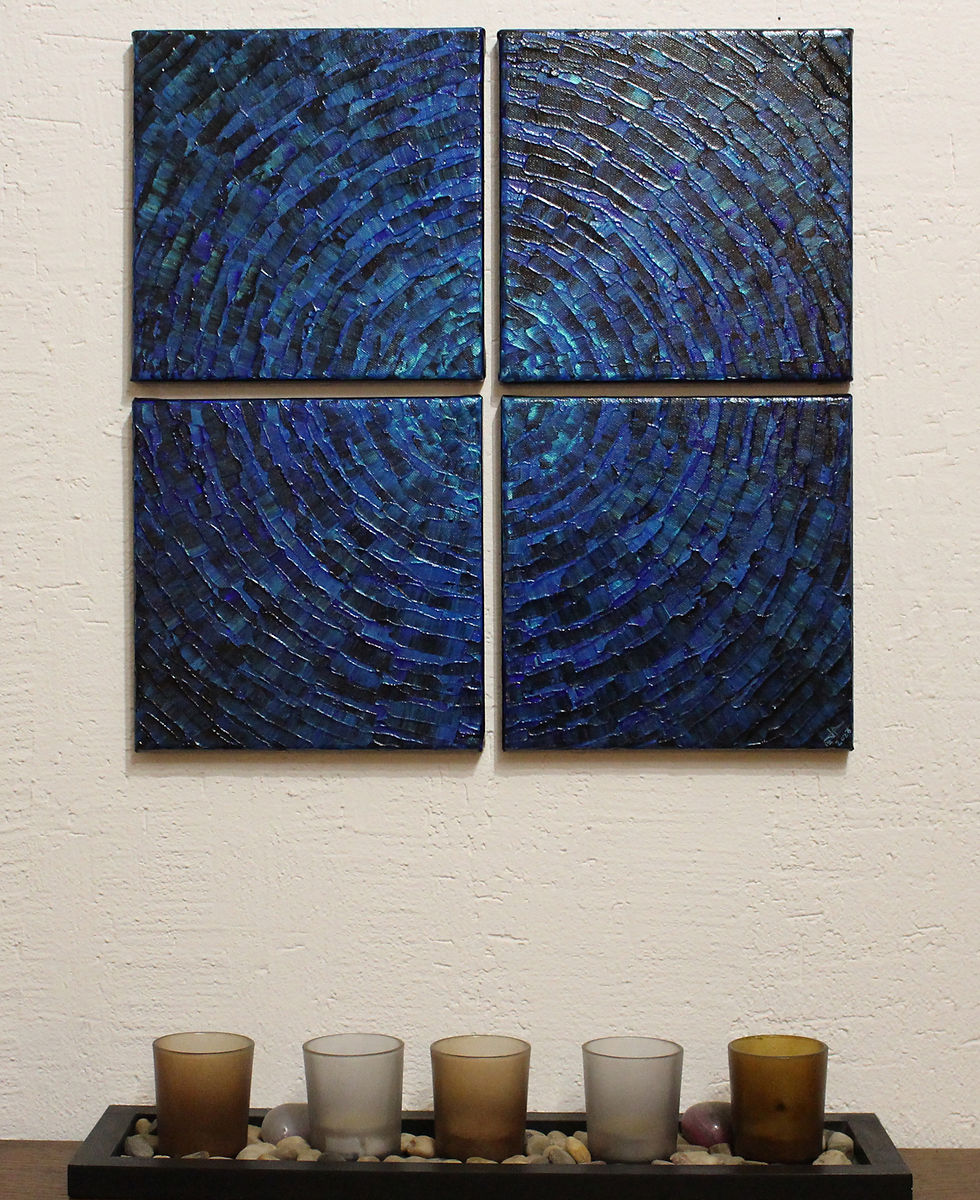 Miniatura: quadriptyque bleu abstrait vue décor