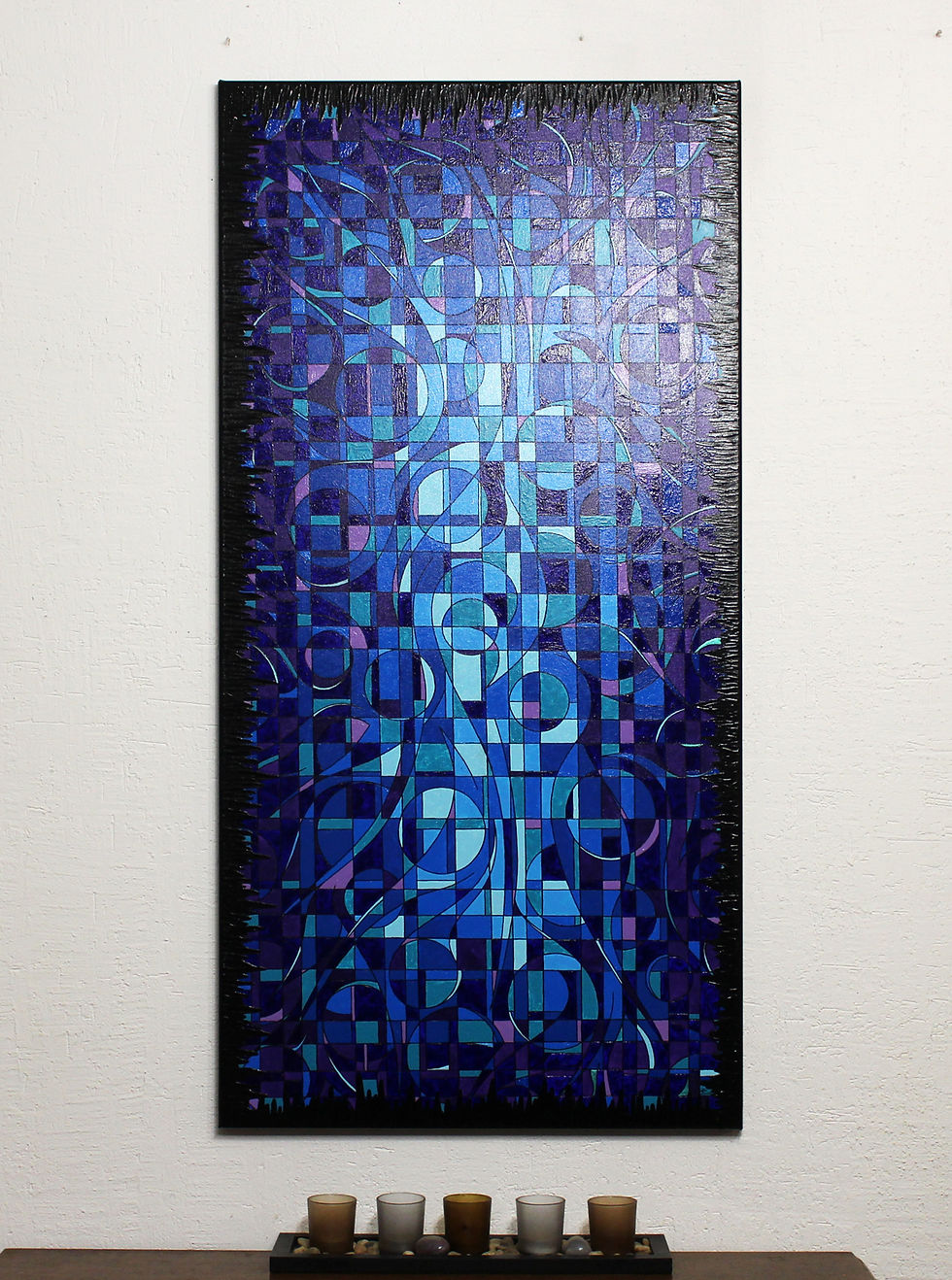 Miniatura: Peinture contemporaine bleue abstraite, vue en situation.