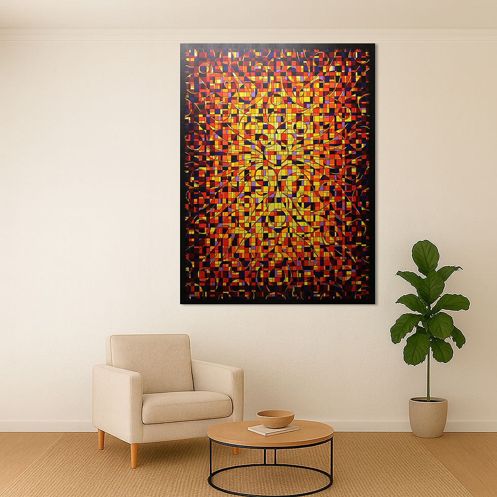 Miniature : Peinture chatoyante abstraite vue dans un salon.