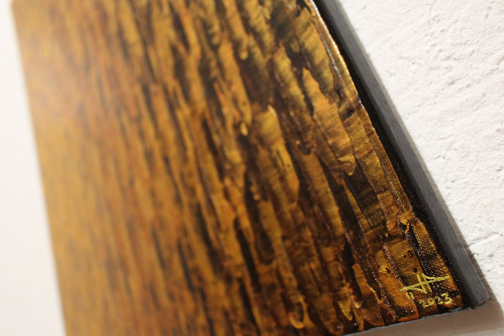 Miniatura: Peinture contemporaine dorée marron vue sur signature